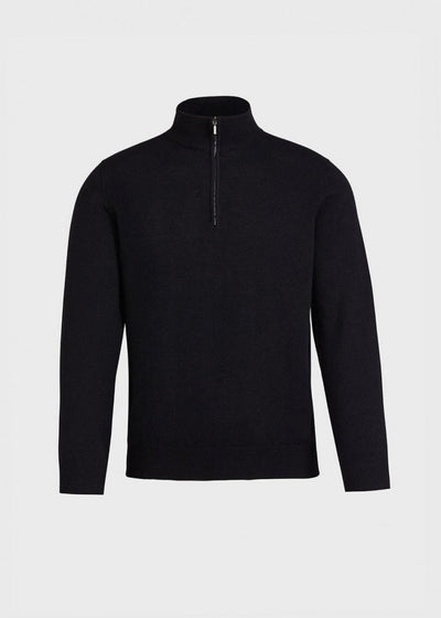 Cashmere Quarter Zip Mock Sweater - Black - XXL (46) - Sweater