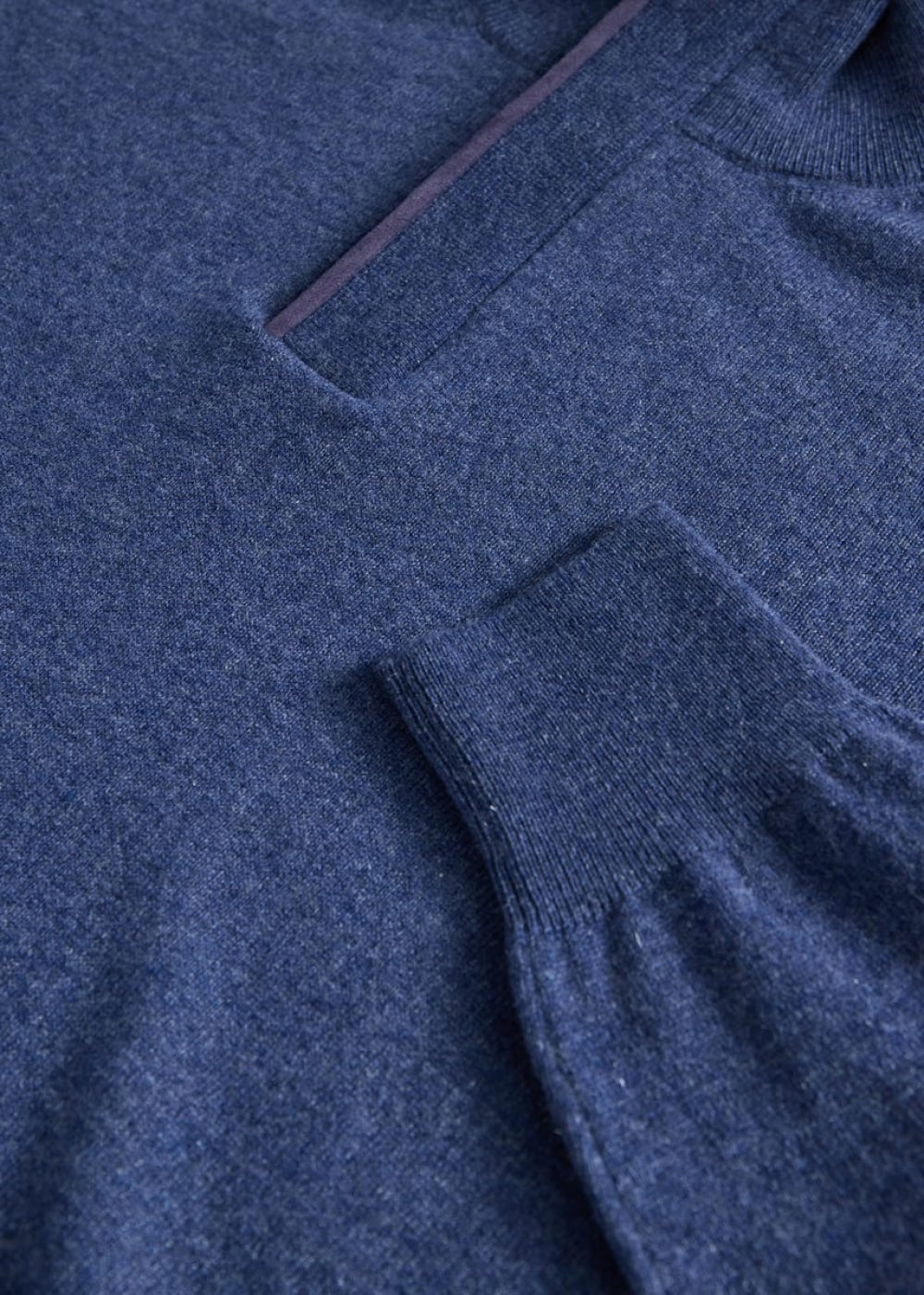 Cashmere Quarter Zip With Suede Trim - Denim - Sweater