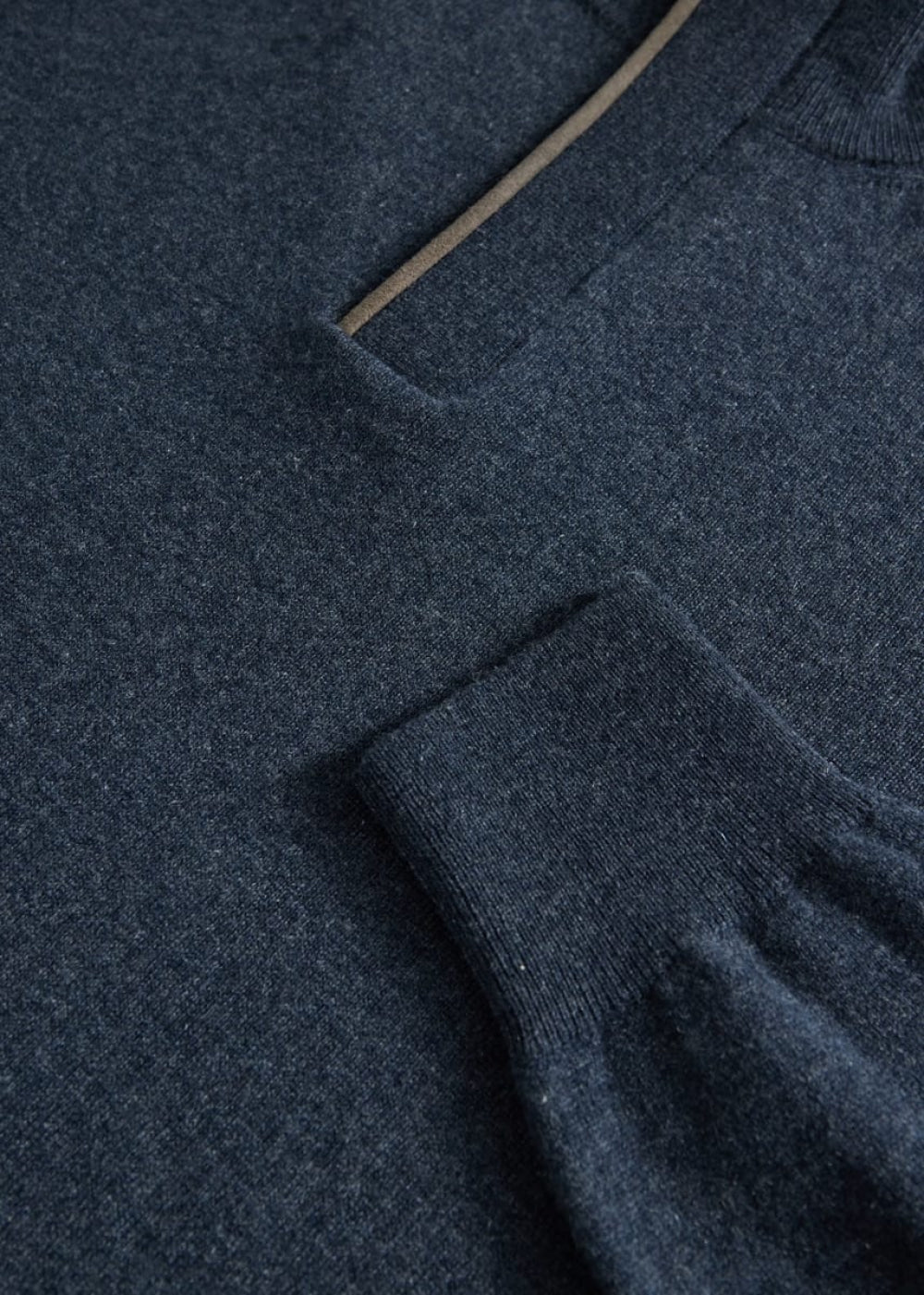 Cashmere Quarter Zip With Suede Trim - Grey - Sweater