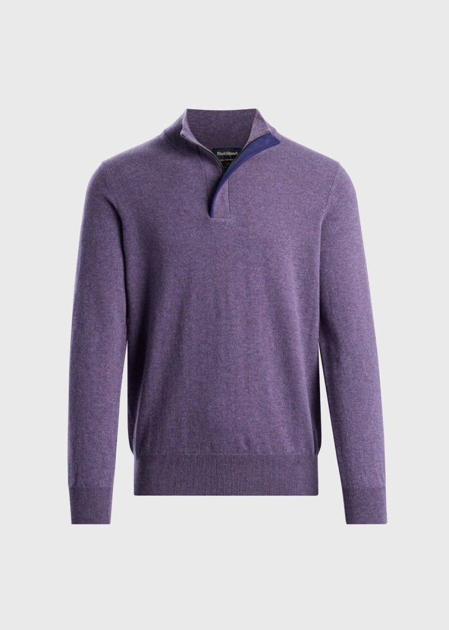 Cashmere Quarter Zip With Suede Trim - Lilac - Sweater