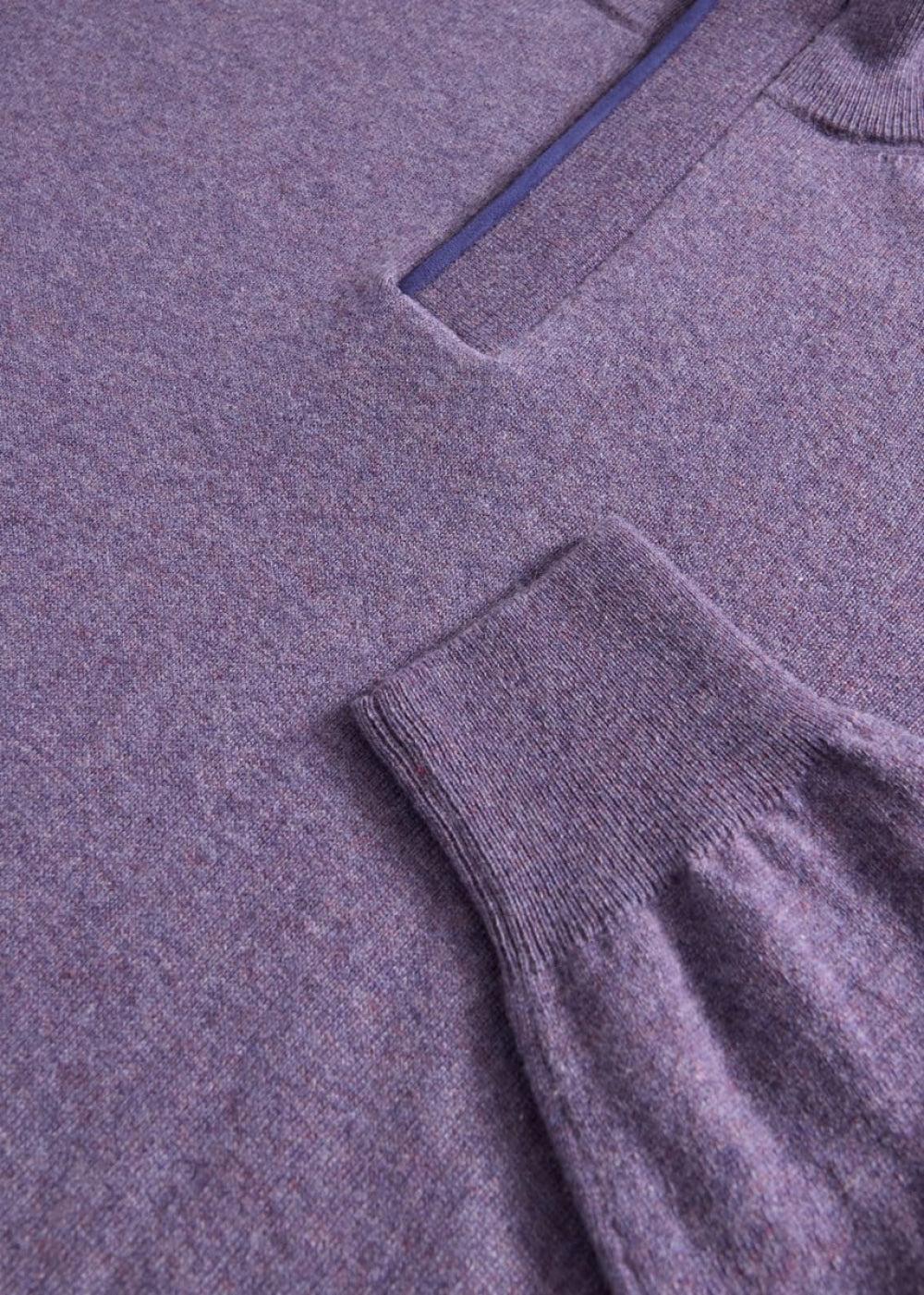 Cashmere Quarter Zip With Suede Trim - Lilac - Sweater