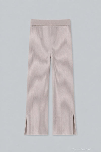 Cashmere Ribbed Pant With Slit - Cloud - Pants