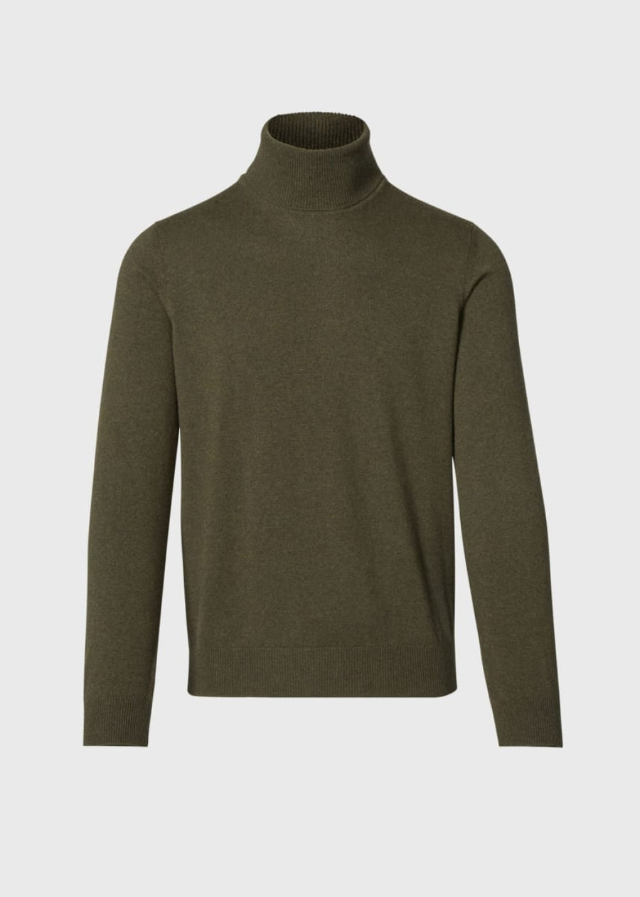 Cashmere Solid Turtleneck Sweater - Olive - L (42) - Turtleneck