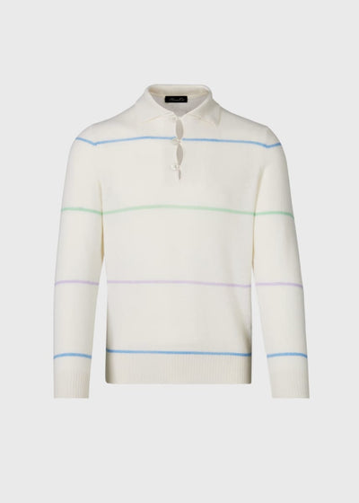 Cashmere Stripe Polo Sweater - White/Multi - XXL (46) - Polo