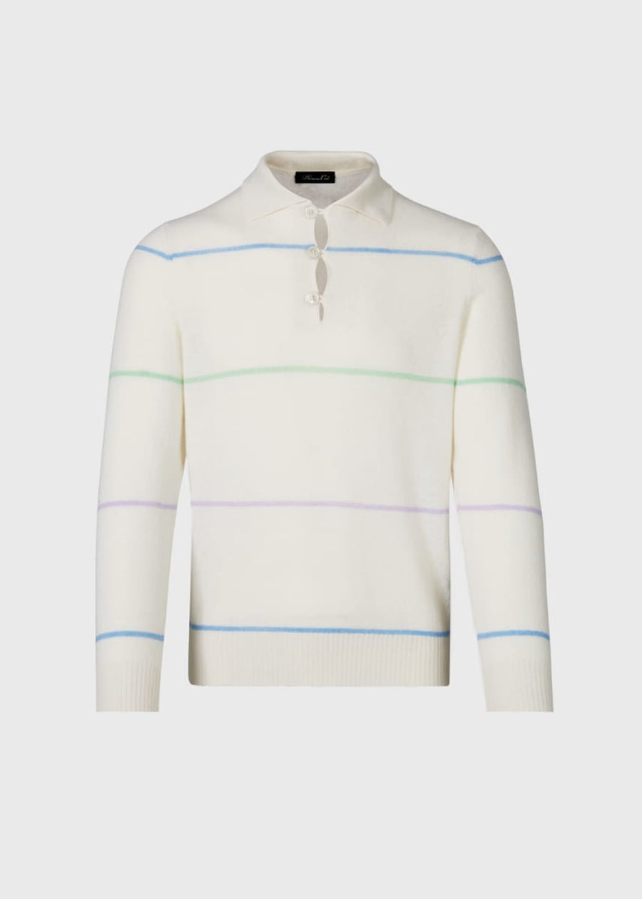 Cashmere Stripe Polo Sweater - White/Multi - XXL (46) - Polo