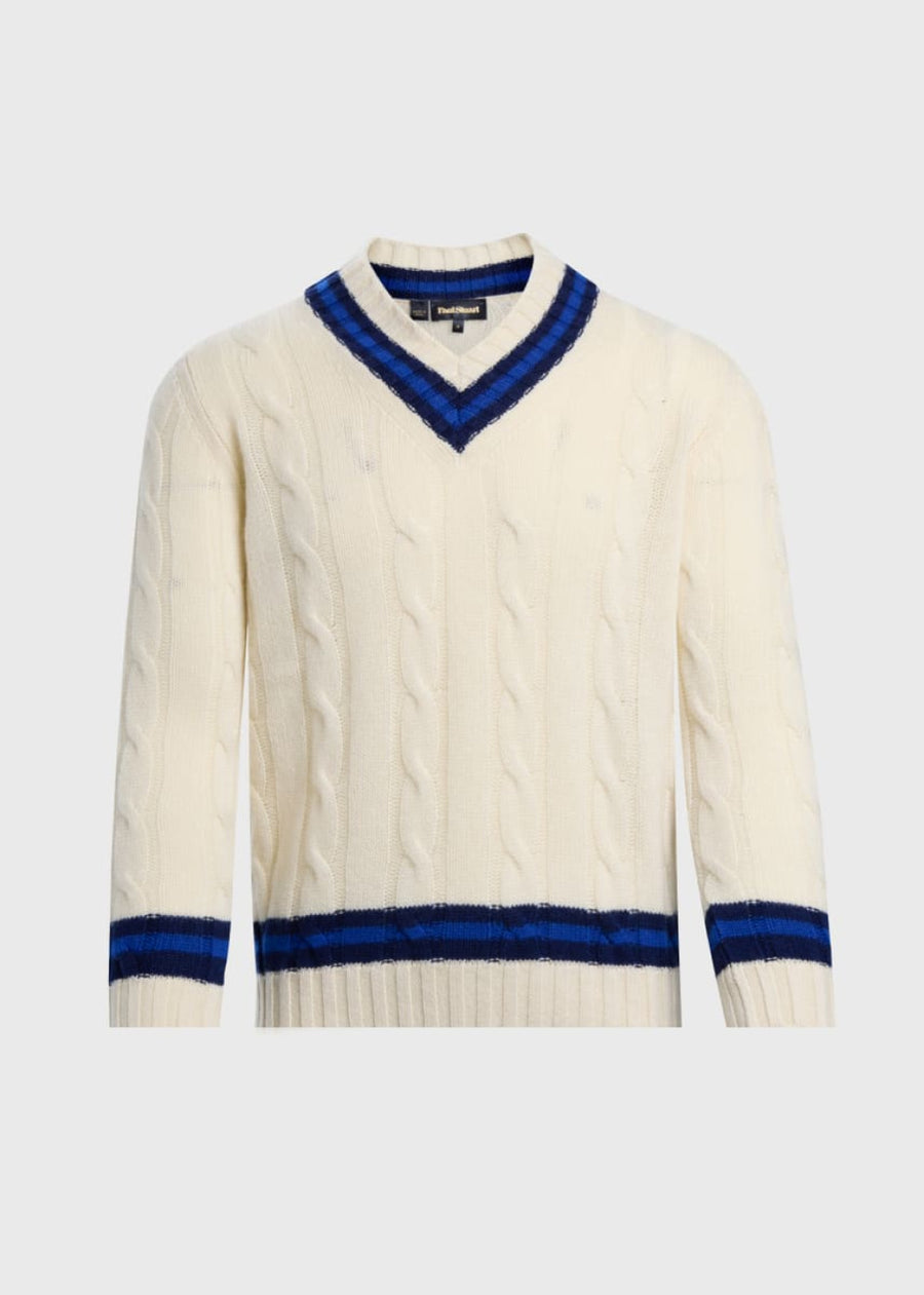 Cashmere Tennis Sweater - White - Sweater