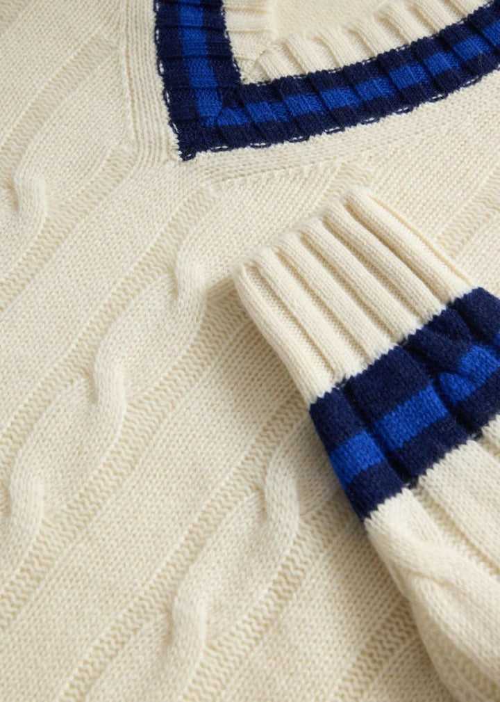 Cashmere Tennis Sweater - White - Sweater