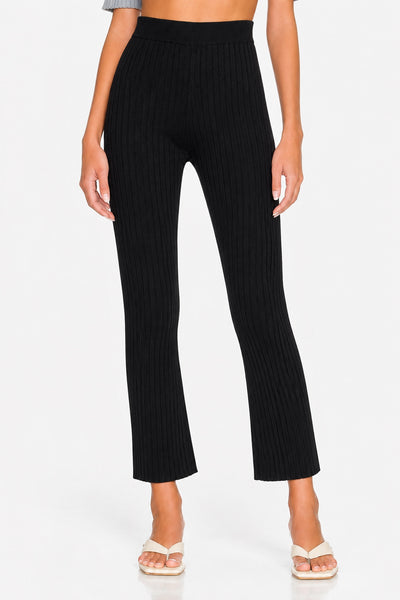 Cashmere Blend Ribbed Pants - Black
