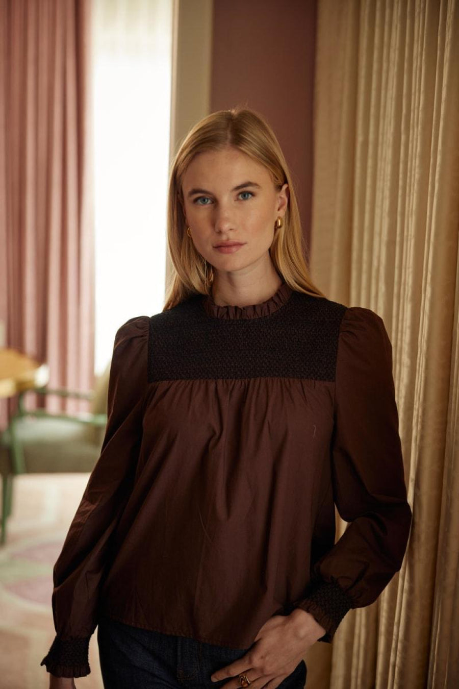 Cassidy Top - Cotton Poplin-Chicory Coffee - XXS - Blouse