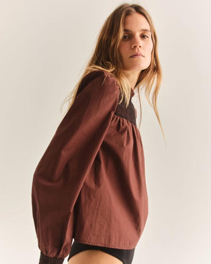 Cassidy Top - Cotton Poplin-Chicory Coffee - XXS - Blouse