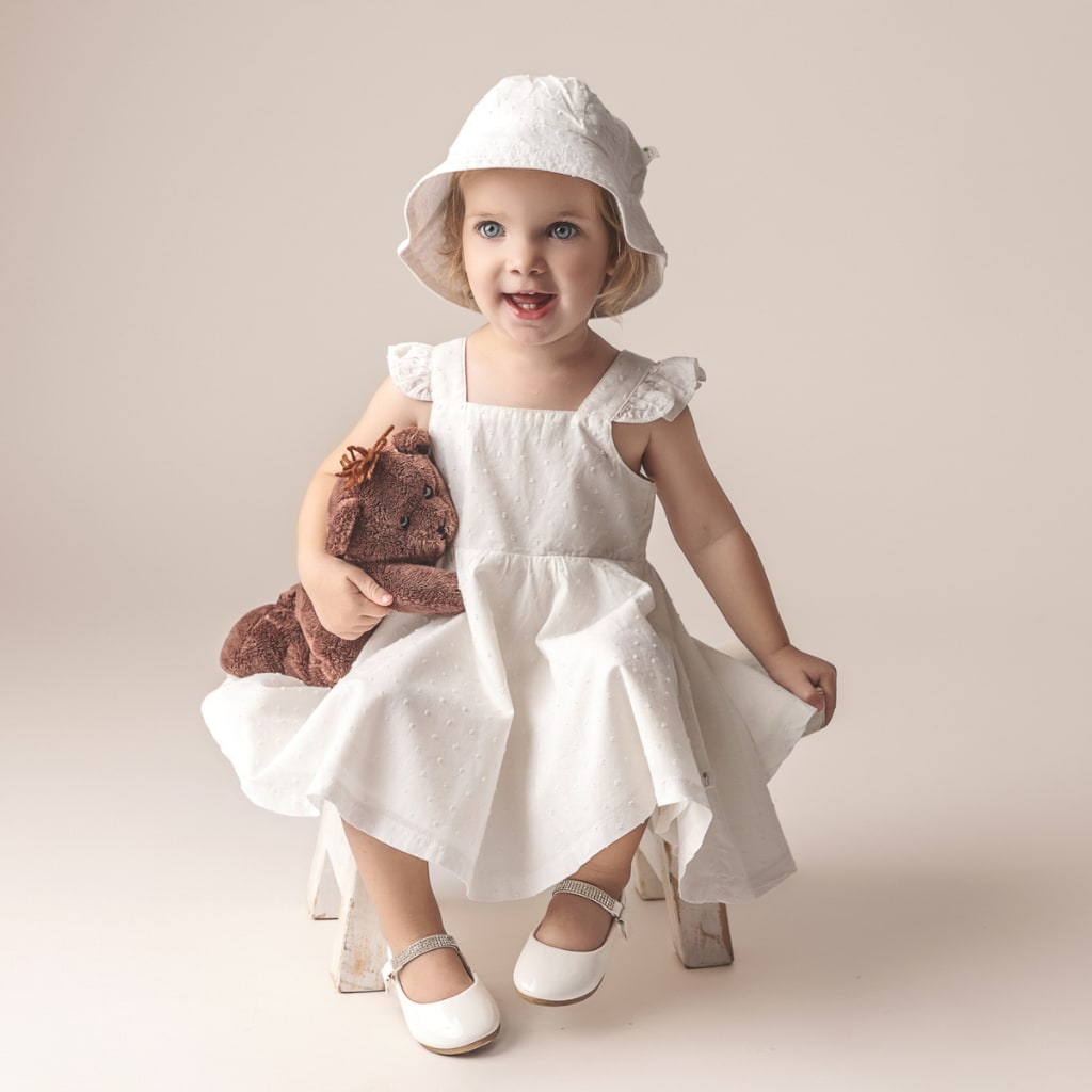 Chantilly Swiss Dot Dress + Cap - Crisp White