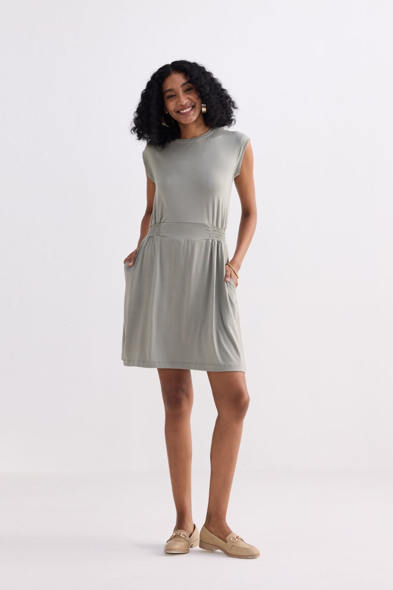 Short Dress With Smocking Side Detail - Frost & Mist