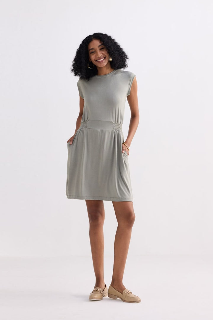 Short Dress With Smocking Side Detail - Frost & Mist