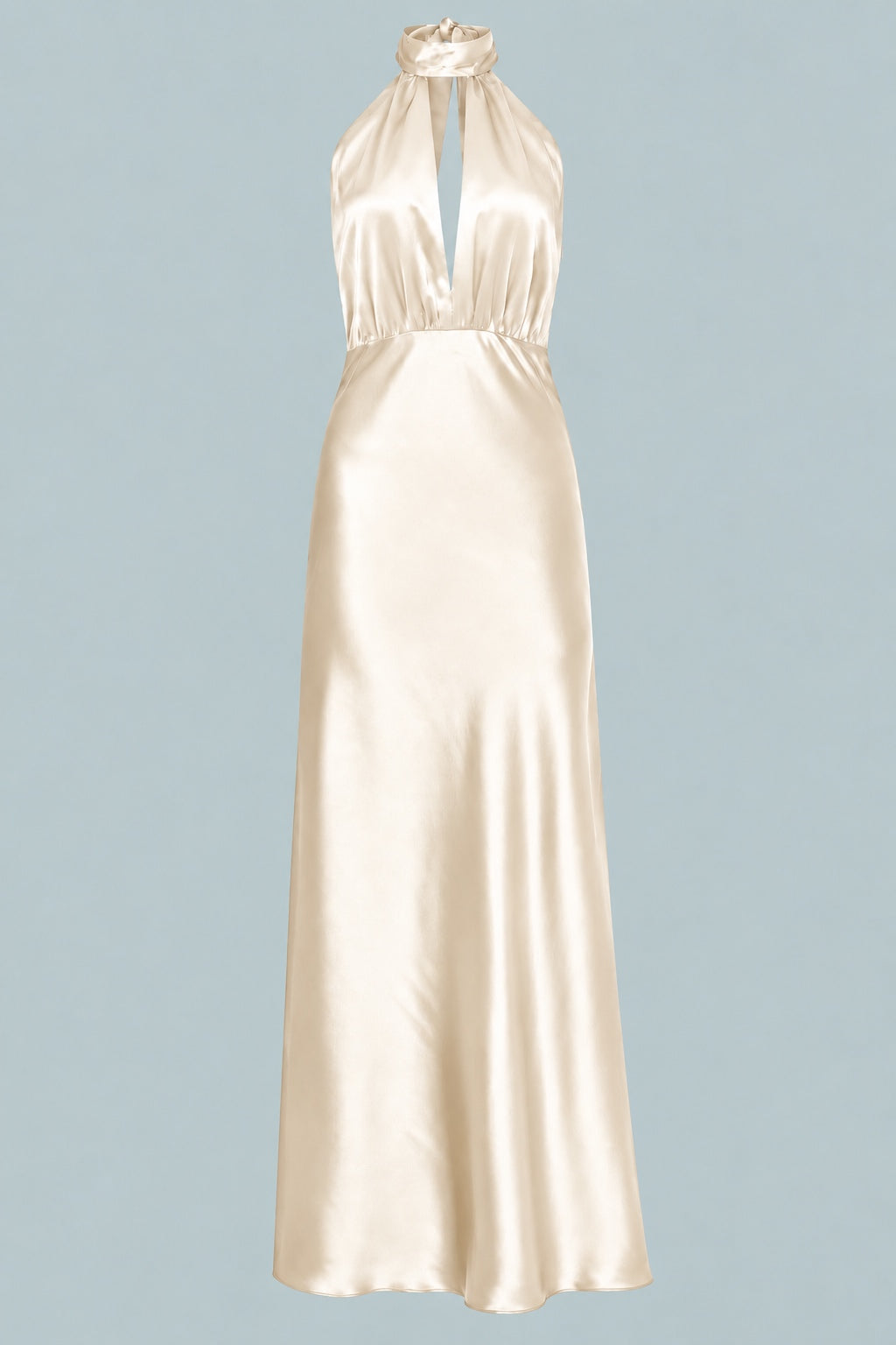 Silky Halter Cutout Gown - Champagne