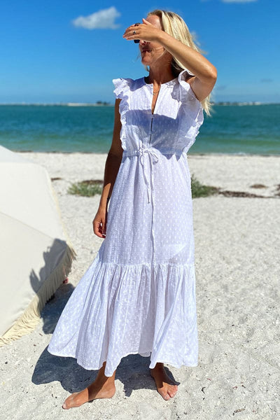 Chandra Dress - White Swiss Dot Organic - XS - Dresses