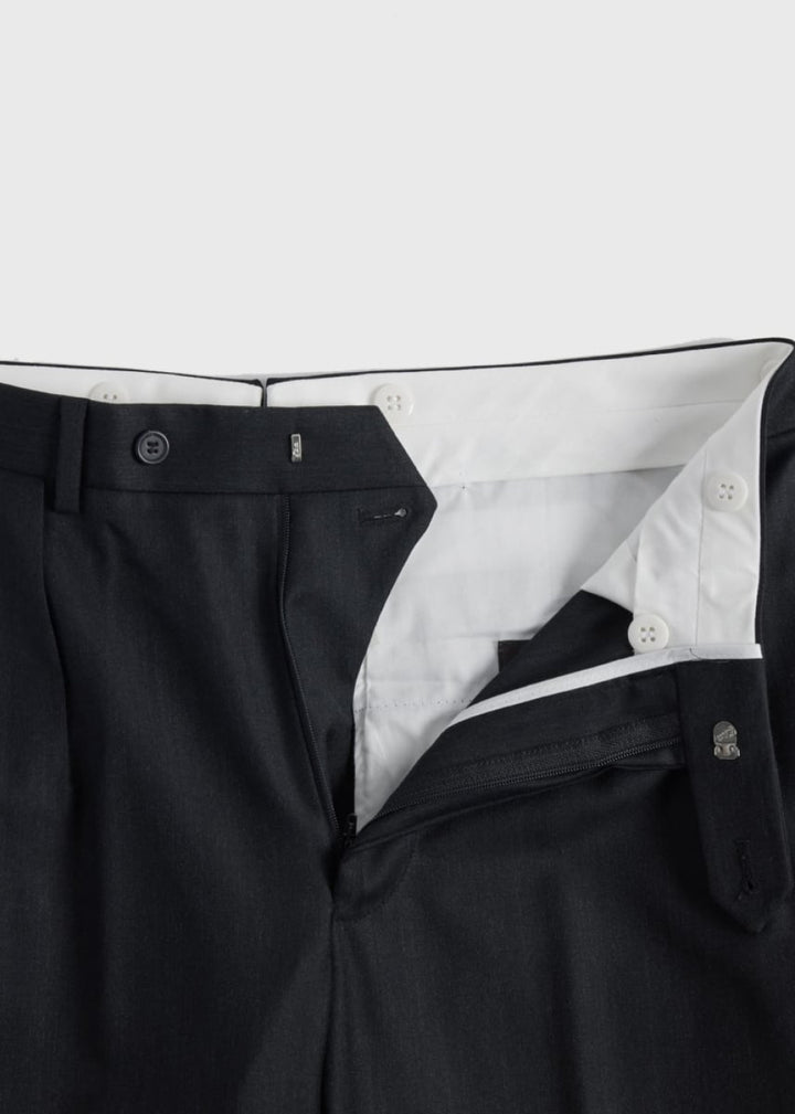 Charcoal Super 110s Wool Pleated Trouser - CHAR - 40 (Long) - trouser - baby