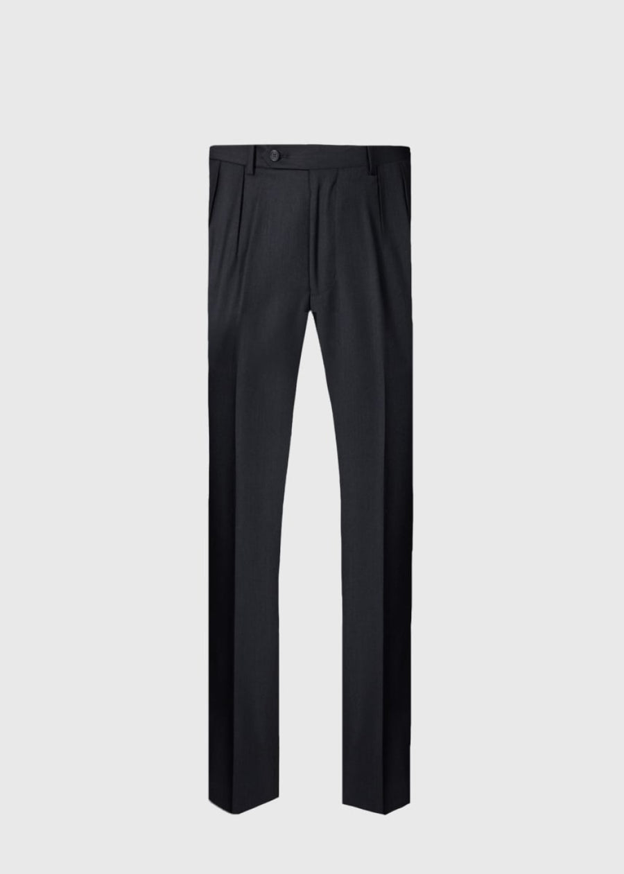 Charcoal Super 110s Wool Pleated Trouser - CHAR - 40 (Long) - trouser - baby