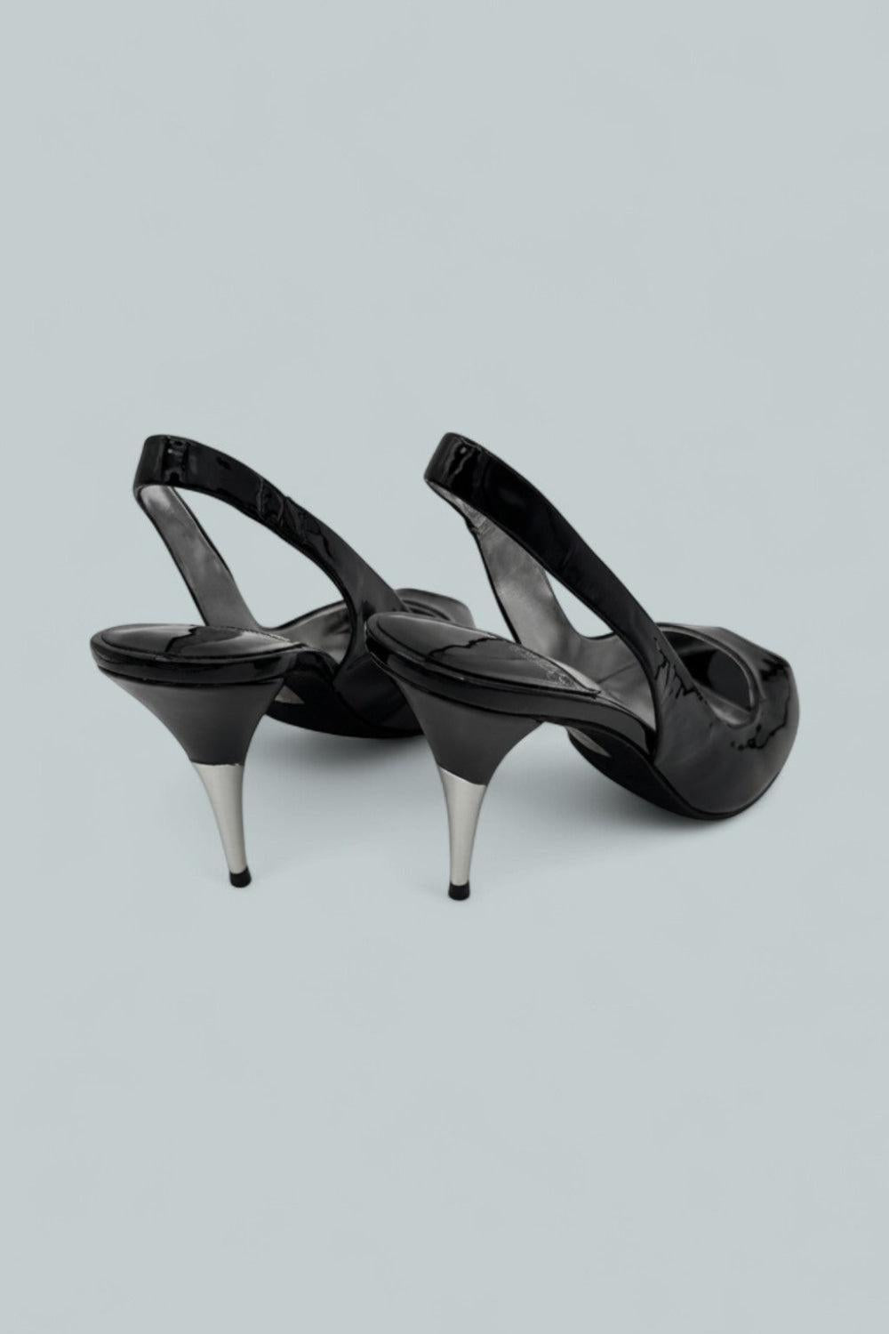 Charis Slingback Heels - Black Patent Silver - 8 - Slingback