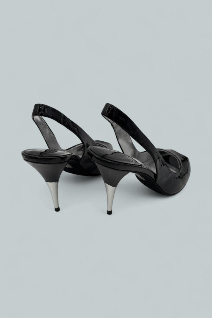 Charis Slingback Heels - Black Patent Silver - 8 - Slingback