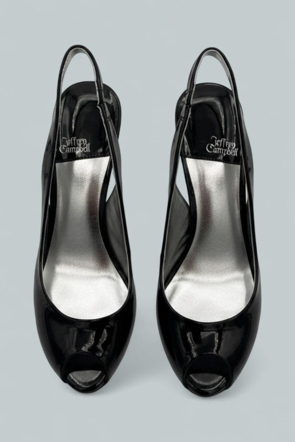 Charis Slingback Heels - Black Patent Silver - 8 - Slingback