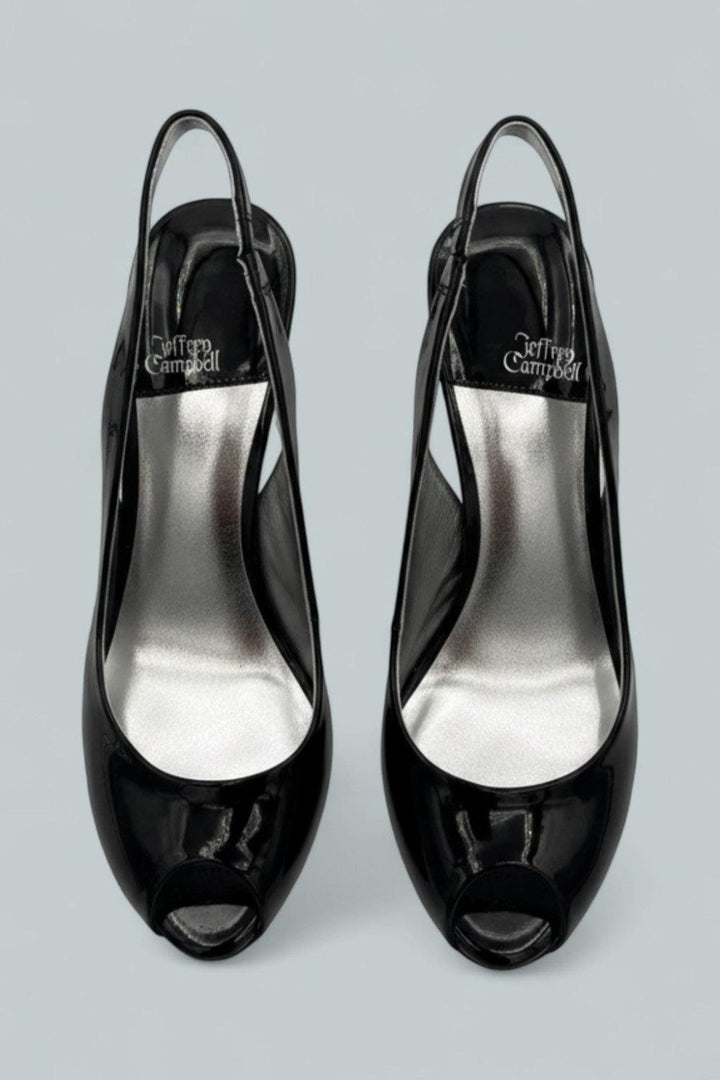Charis Slingback Heels - Black Patent Silver - 8 - Slingback