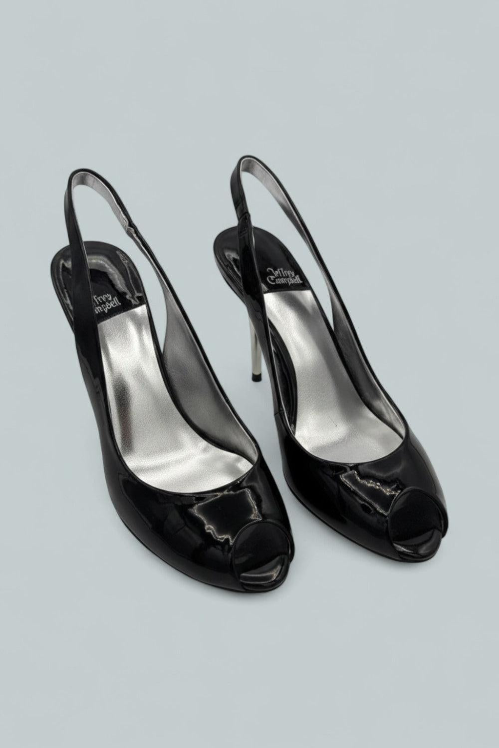Charis Slingback Heels - Black Patent Silver - 8 - Slingback