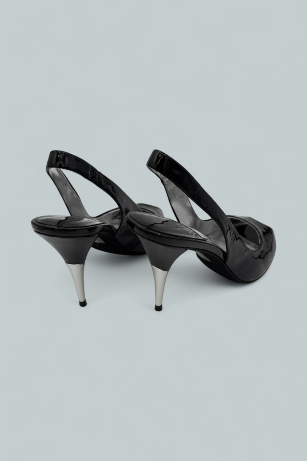 Charis Slingback Heels - Black Patent Silver - 8 - Slingback