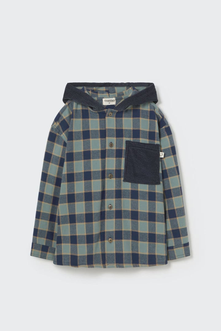 Check Flannel Hooded Shirt Artic Blue - Jacket