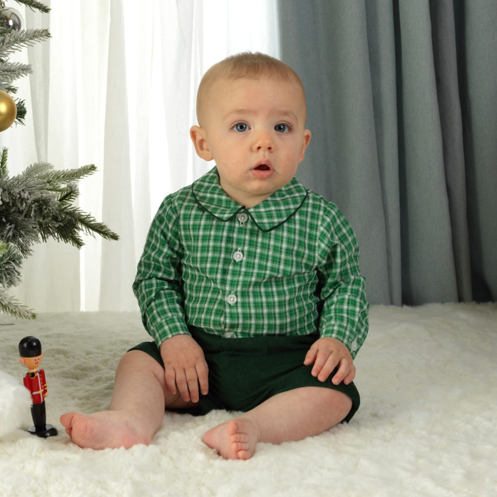 Check Shirt & Short Set Green - 6m - Collared Shirt