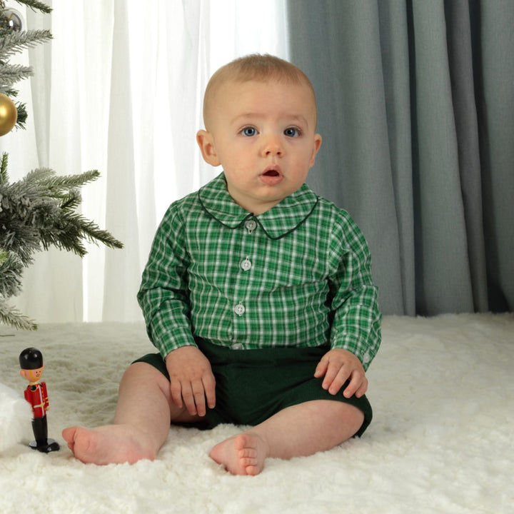 Check Shirt & Short Set Green - 6m - Collared Shirt