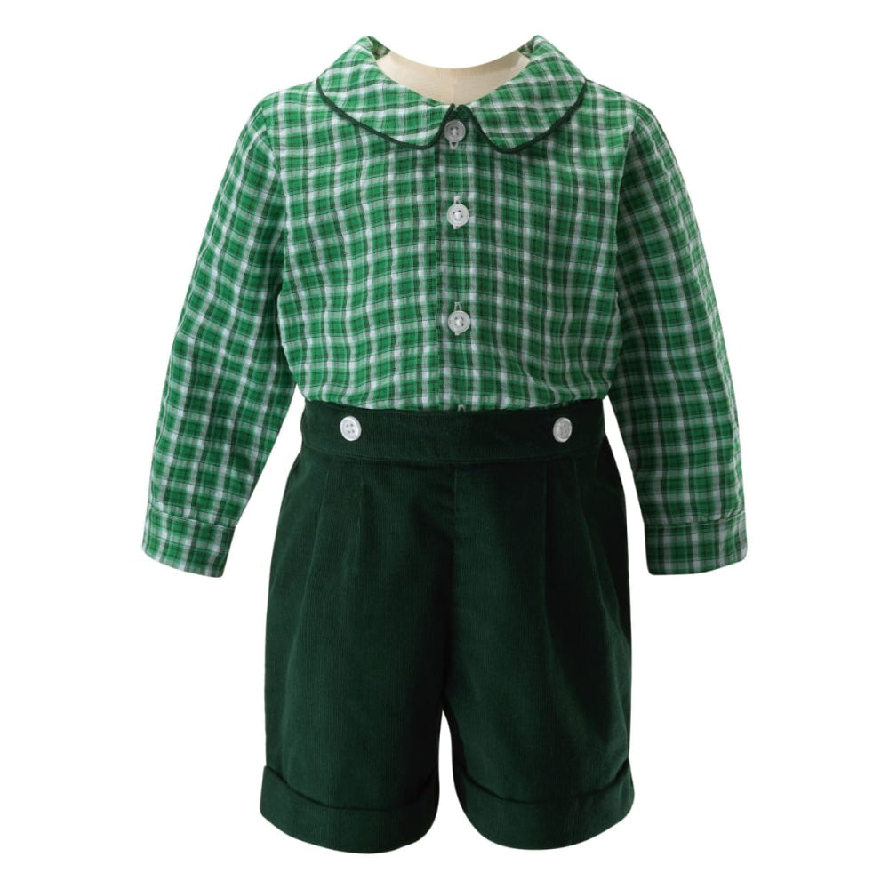 Check Shirt & Short Set Green - 6m - Collared Shirt