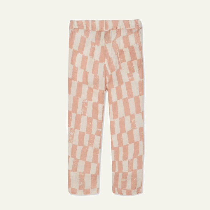 Checkered Linen Kid Pants - Natural/misty Rose - Pants
