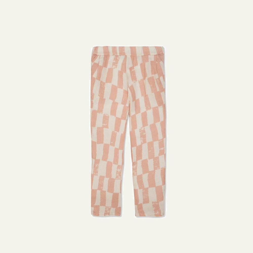 Checkered Linen Kid Pants - Natural/misty Rose - Pants