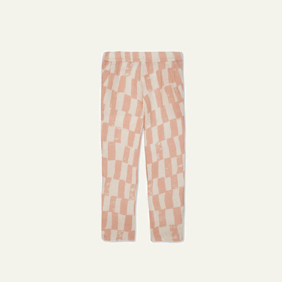 Checkered Linen Kid Pants - Natural/misty Rose - Pants
