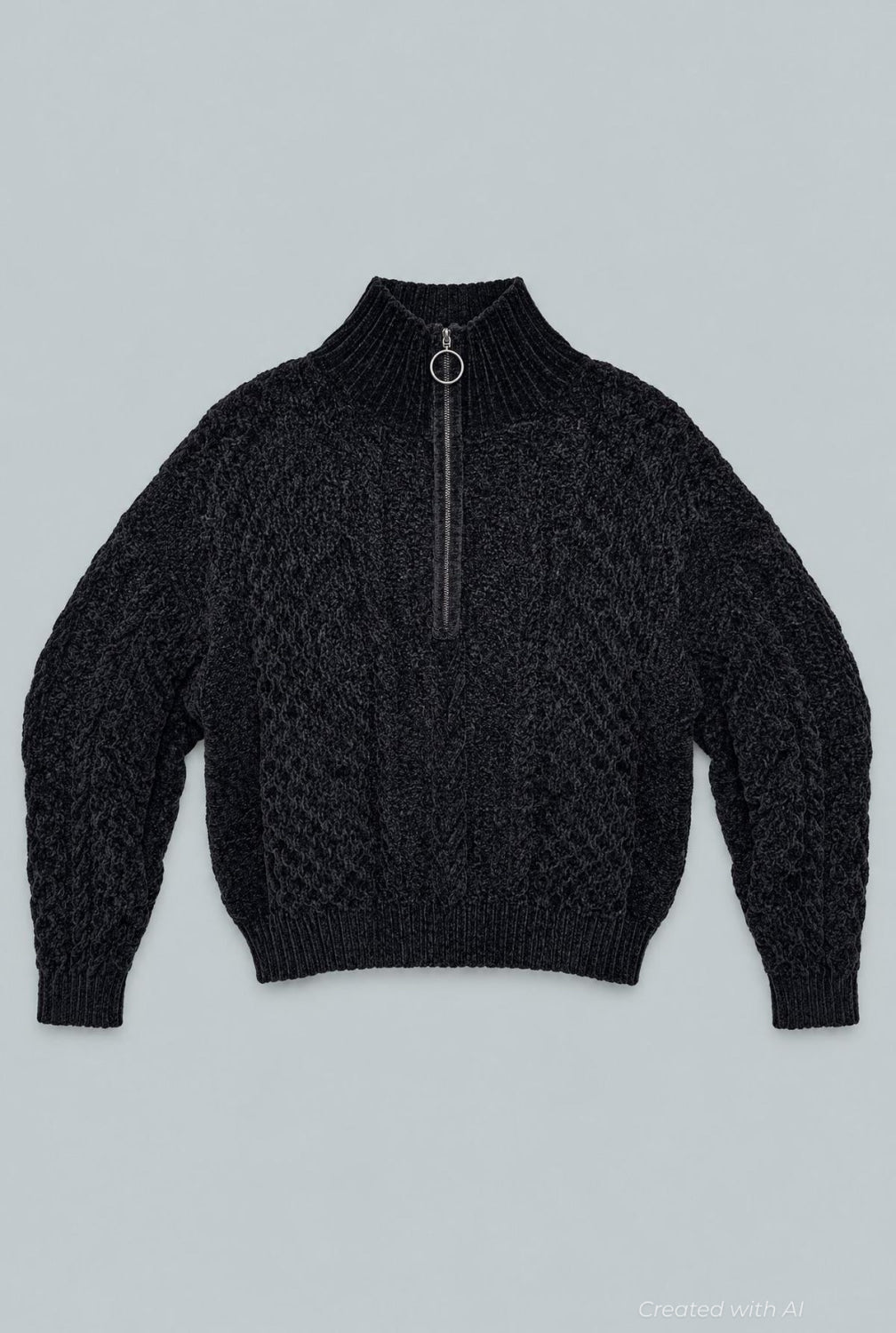 Chenille Quarter Zip Sweater - Cream - Sweater
