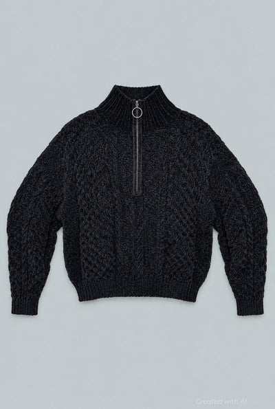 Chenille Quarter Zip Sweater - Cream - Sweater