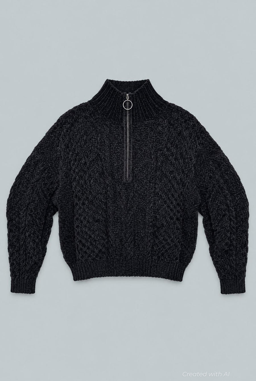 Chenille Quarter Zip Sweater - Cream - Sweater