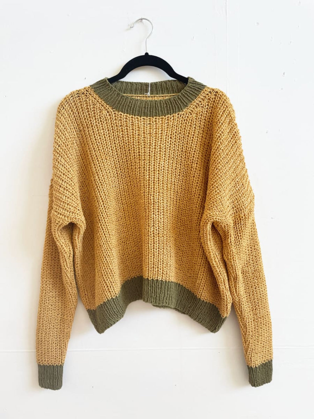 Chunky Sweater Hand Knit & Natural Dyes - Mustard & Green - Sweater