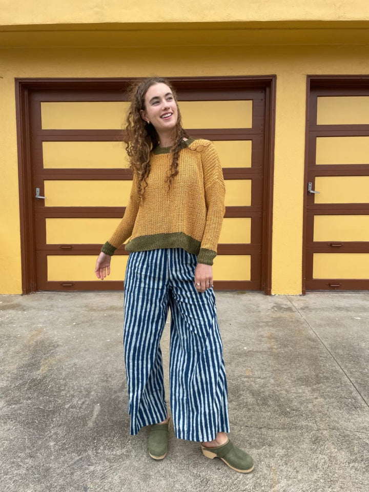 Chunky Sweater Hand Knit & Natural Dyes - Mustard & Green - Sweater