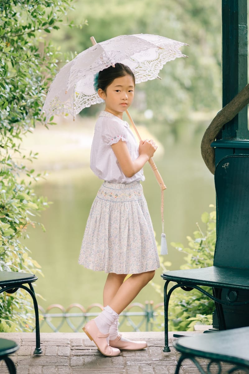 Marie Skirt & Short Sleeve Blouse - Floral/Blue