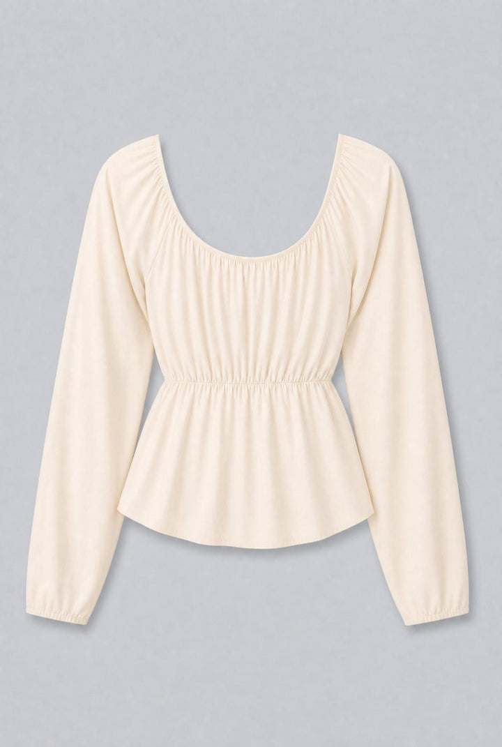 Cinched Front Blouse - Cream - Blouse