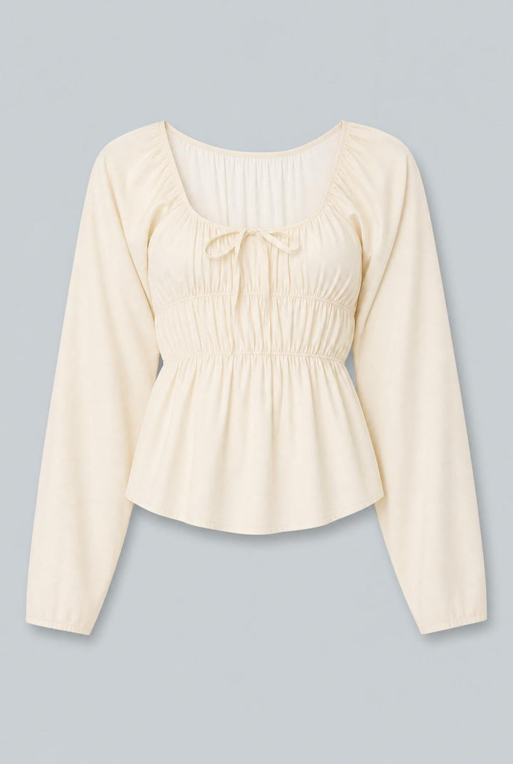 Cinched Front Blouse - Cream - Blouse