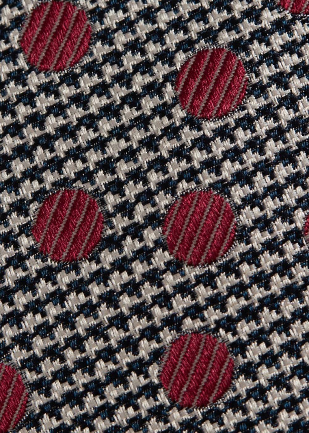 Circle and Houndstooth Silk Tie - Burgundy - ONE SIZE - Tie