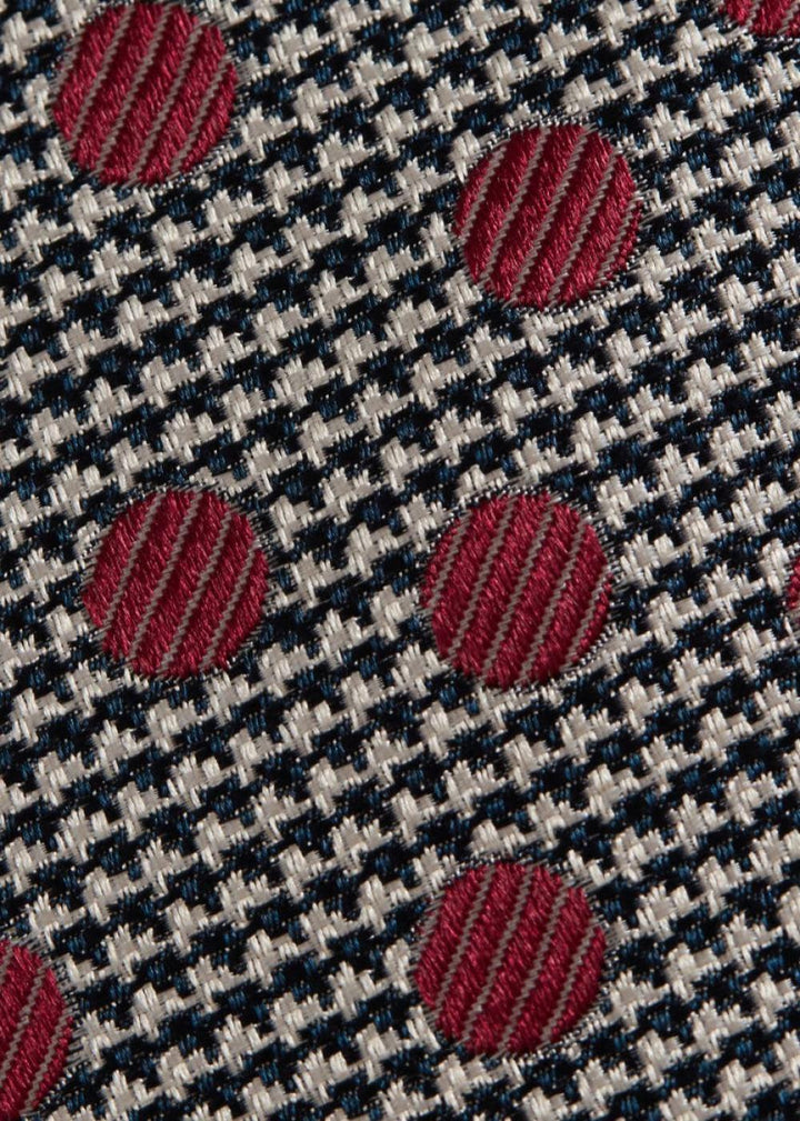 Circle and Houndstooth Silk Tie - Burgundy - ONE SIZE - Tie