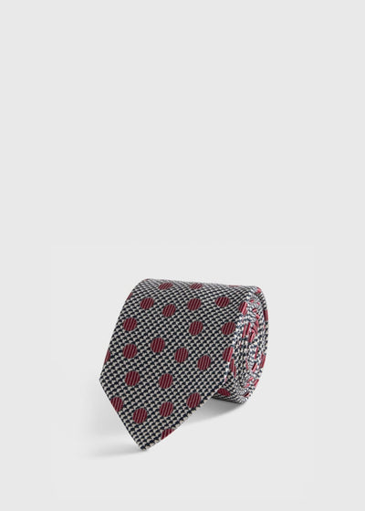 Circle and Houndstooth Silk Tie - Burgundy - ONE SIZE - Tie