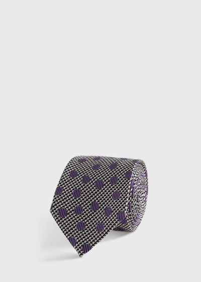 Circle and Houndstooth Silk Tie - Purple - ONE SIZE - Tie