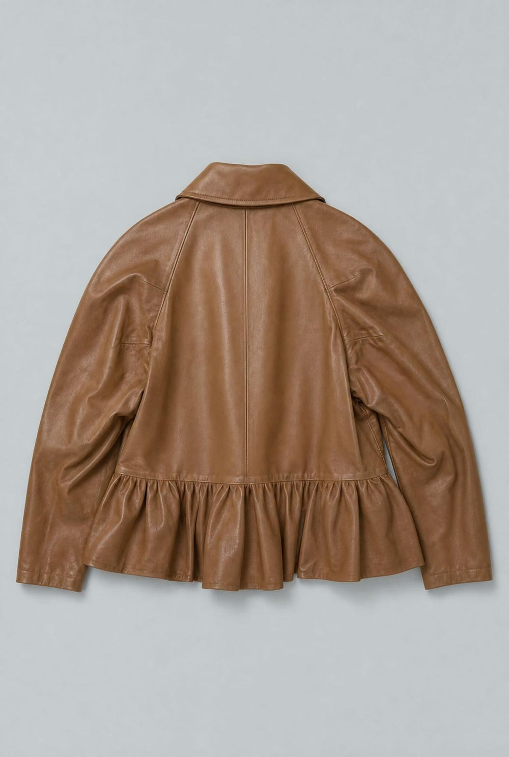City Ruffled Leather Jacket - Brown - Jacket