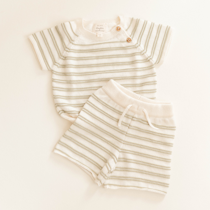 Knit Stripe Short Set - Sage