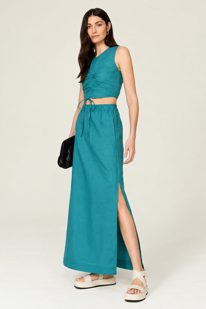 Maxi Skirt With Slits - Teal