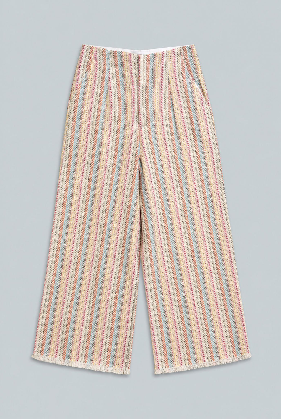 Tweed Frayed Hem Wide Leg Pants - Rainbow/Multi